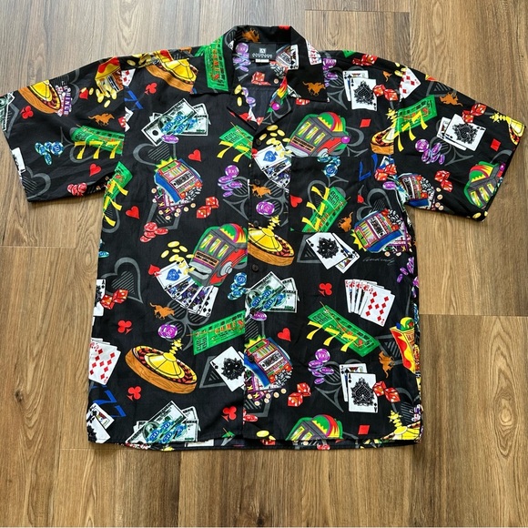 Andrade Hawaiian Shirt Mens XL Casino Cards Slots All Over Print Button Up Vegas - Picture 1 of 9
